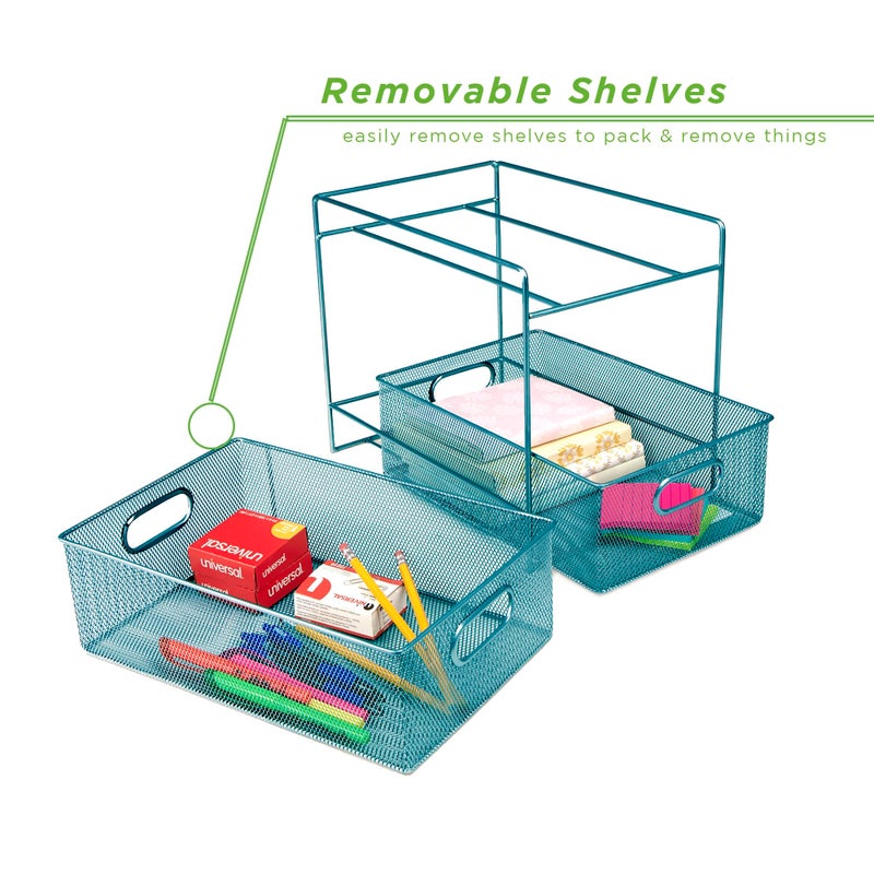 Mind Reader Accessory Organizer, Supply Storage, Makeup, Office, Kitchen, Metal Mesh, 8.25"L x 12.5"W x 12.5"H, Turquoise - Image 4